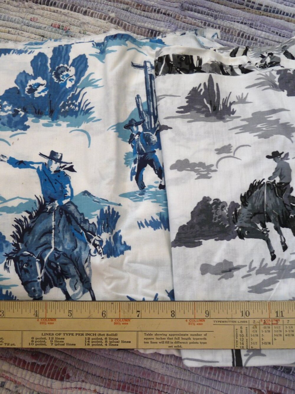 3 plus yds cowboy cotton muslin fabric Marcus Western Southwest blue gray black
